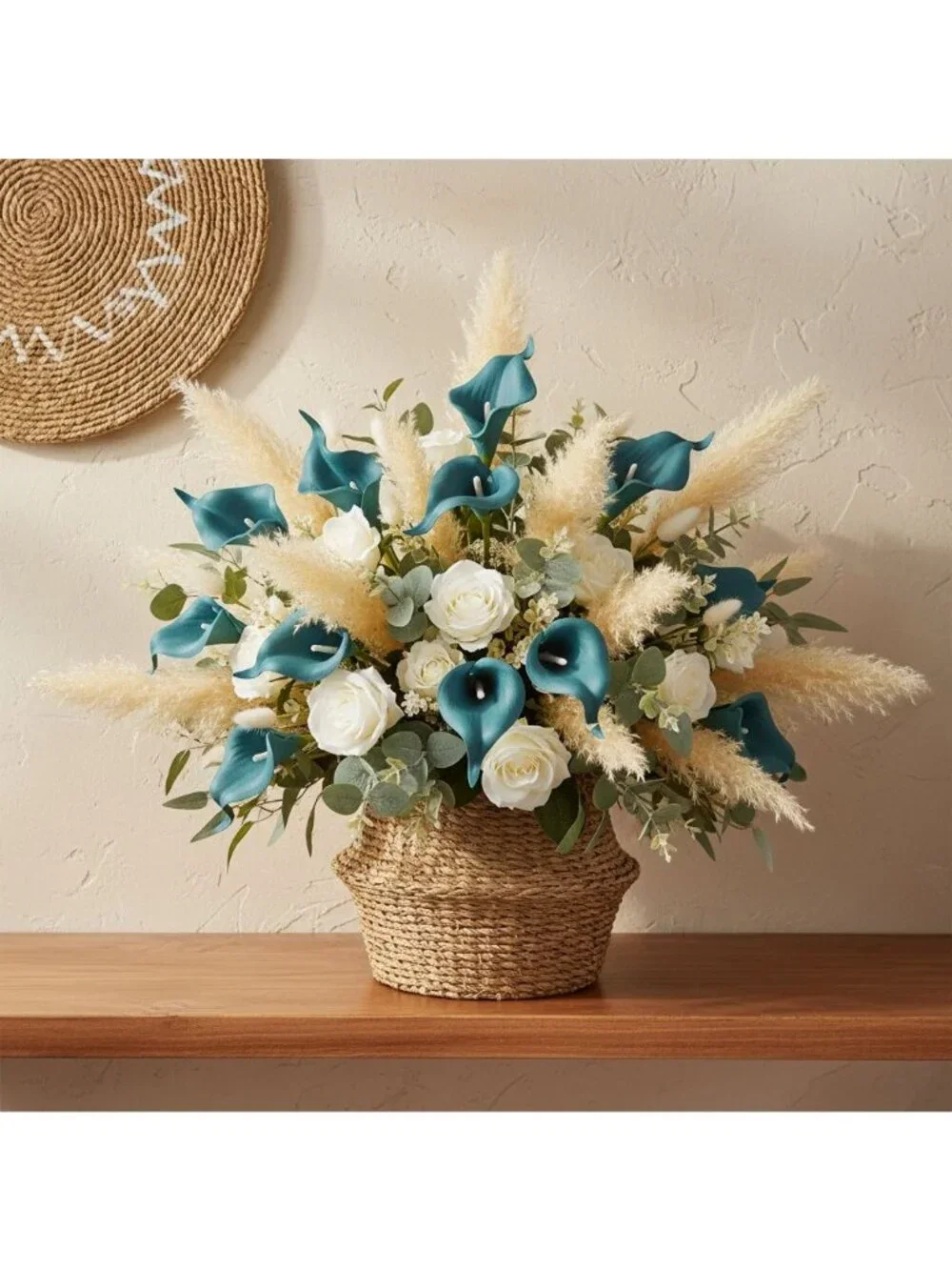 Teal Calla Lily Stems Faux Floral Bouquet Peacock Blue Flowers 5 Stem Bunch Mode